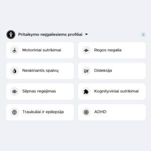 pritaikymo neigaliesiems profiliai meniu